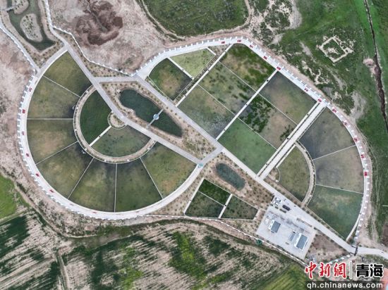 图为兴海县污水处理厂尾水湿地深度工程俯瞰图。兴宣供图