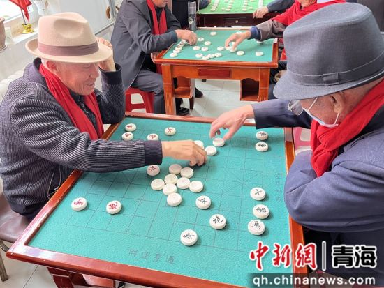 图为老人们围坐一堂，切磋棋艺。共和融媒供图